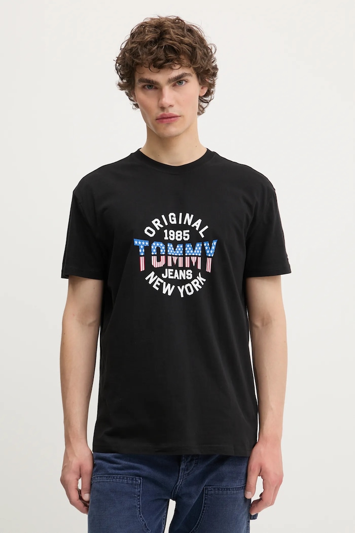 Tommy Jeans tricou din bumbac print negru DM0DM21913
