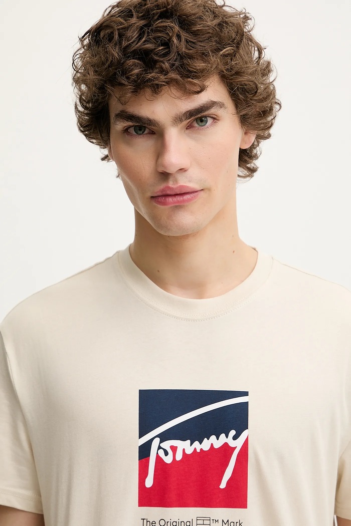 T-shirt bawełniany Tommy Jeans DM0DM21940 beżowy