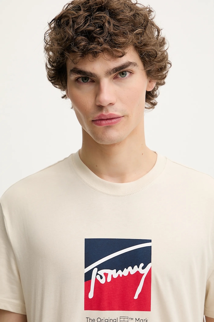 T-shirt bawełniany Tommy Jeans DM0DM21940 beżowy