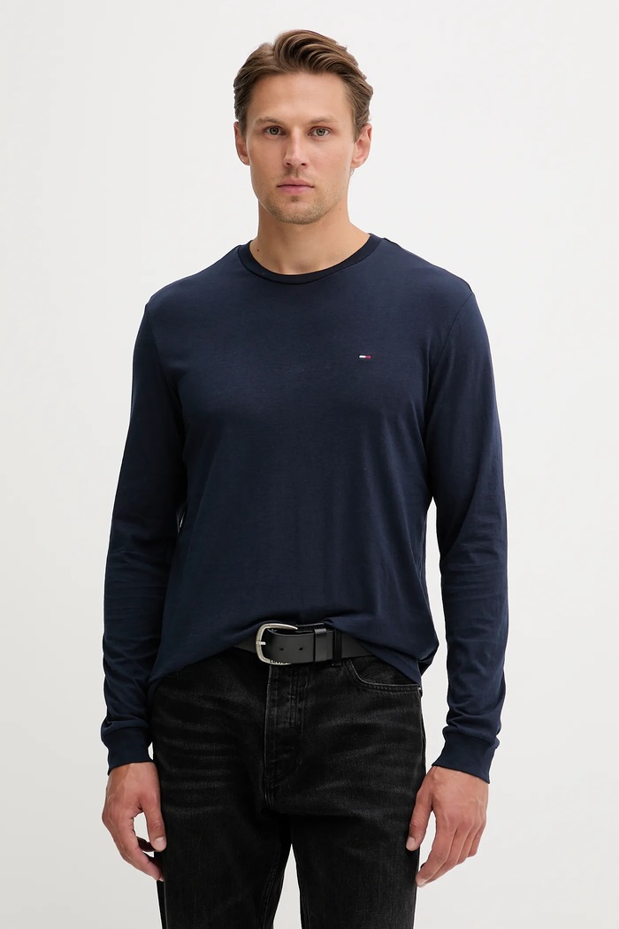 Bavlněné tričko s dlouhým rukávem Tommy Jeans 2-pack slim námořnická modř DM0DM22148