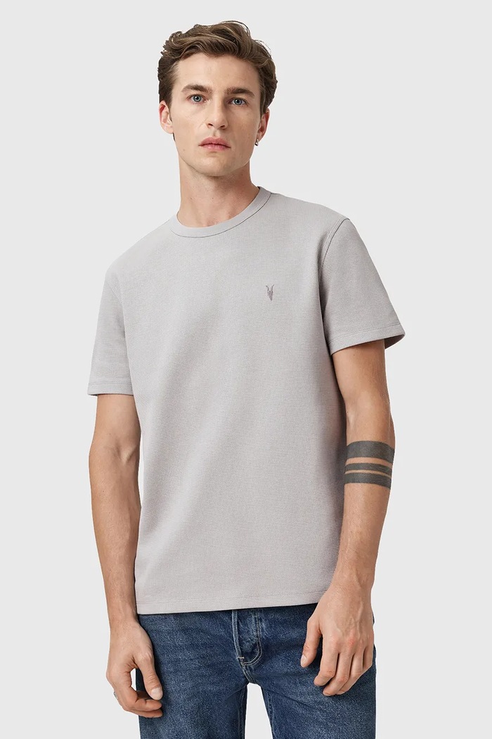 Bavlněné tričko AllSaints ELLIS hladký šedá M018JC