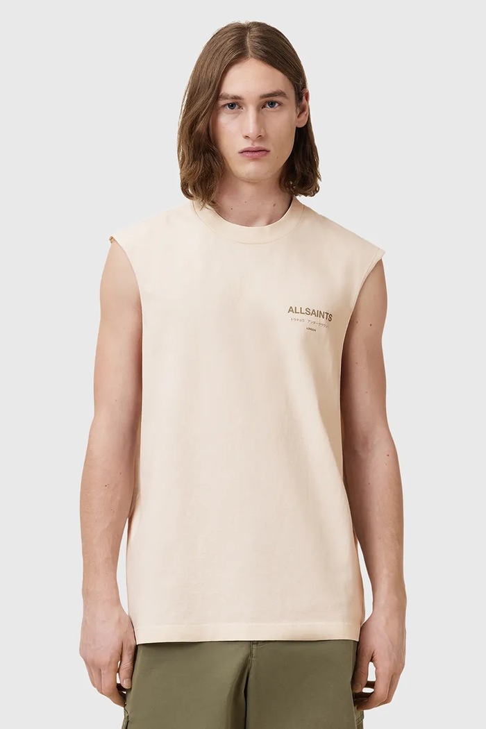 AllSaints T-shirt męski bawełniany UNDERGROUND bawełna beżowy M038PC