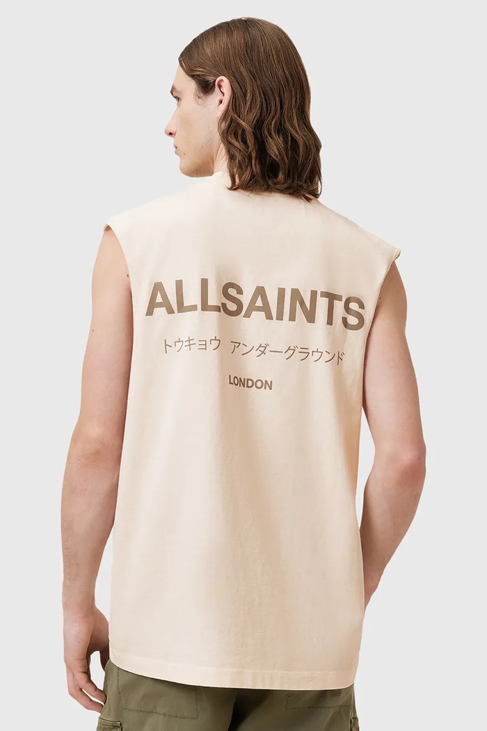 AllSaints T-shirt męski bawełniany UNDERGROUND M038PC beżowy AW25