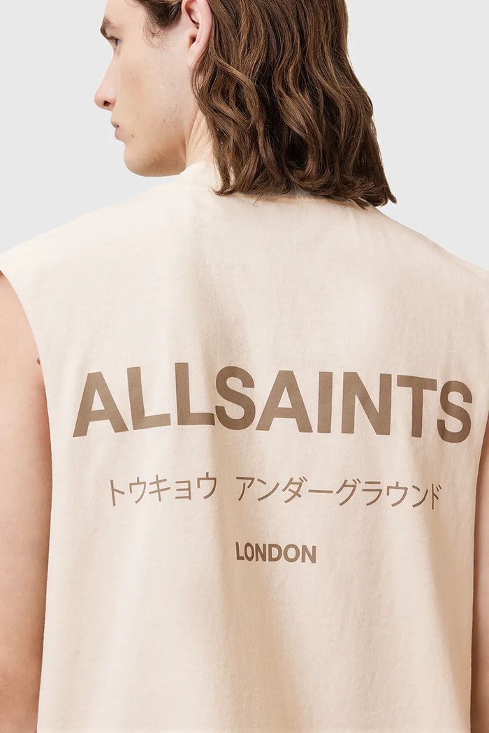 Odzież AllSaints T-shirt męski bawełniany UNDERGROUND M038PC beżowy