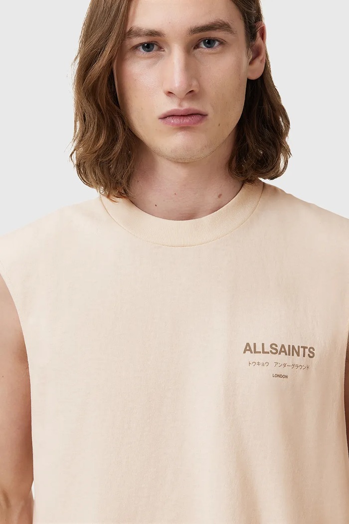 AllSaints T-shirt męski bawełniany UNDERGROUND beżowy M038PC