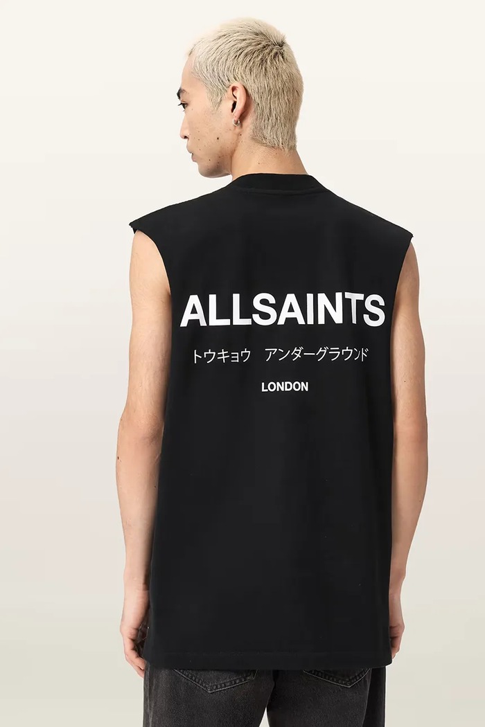 AllSaints majica za muškarce od pamuka UNDERGROUND crna M038PC