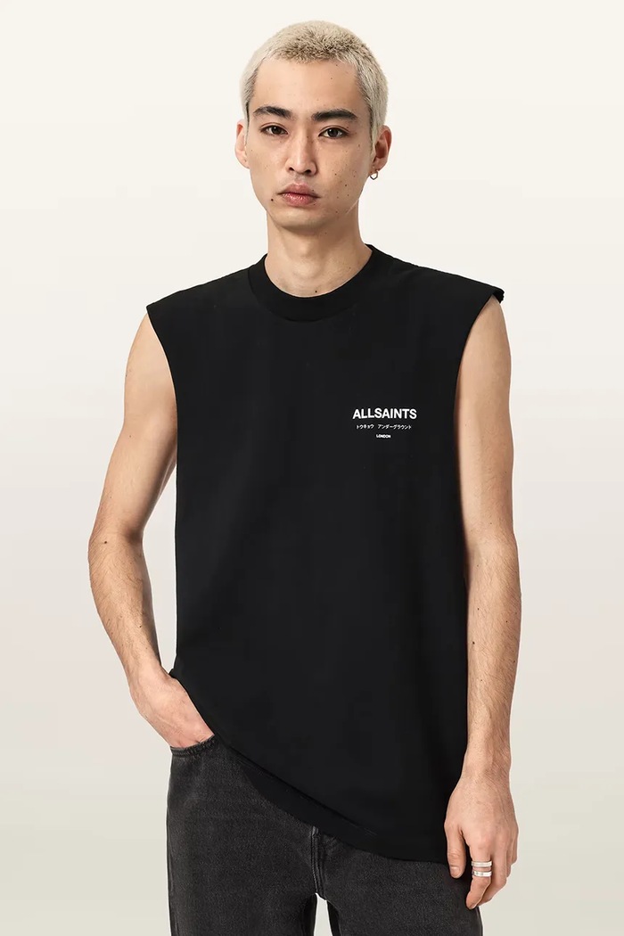 AllSaints majica za muškarce od pamuka UNDERGROUND M038PC crna AW25