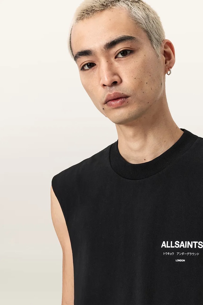 AllSaints majica za muškarce od pamuka UNDERGROUND crna M038PC