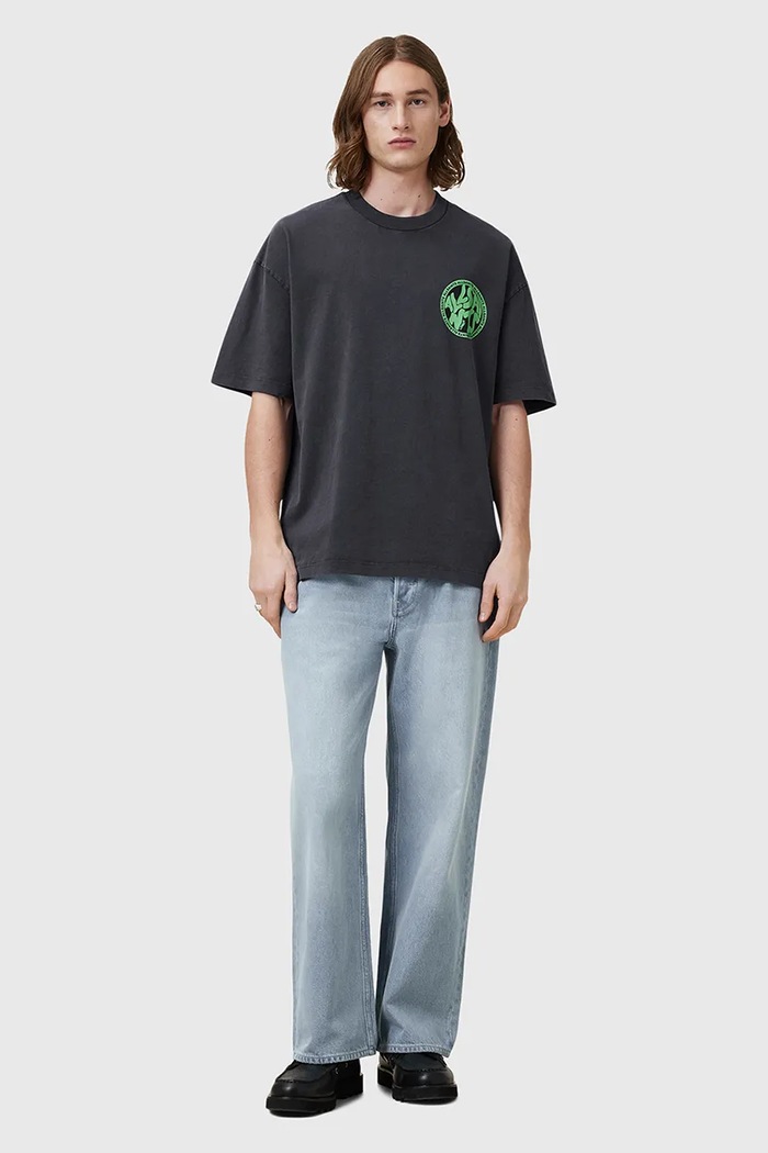 AllSaints tricou din bumbac DISTORTION print gri M041PC