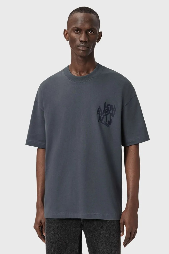 AllSaints tricou din bumbac ORLANDO print albastru M066PC