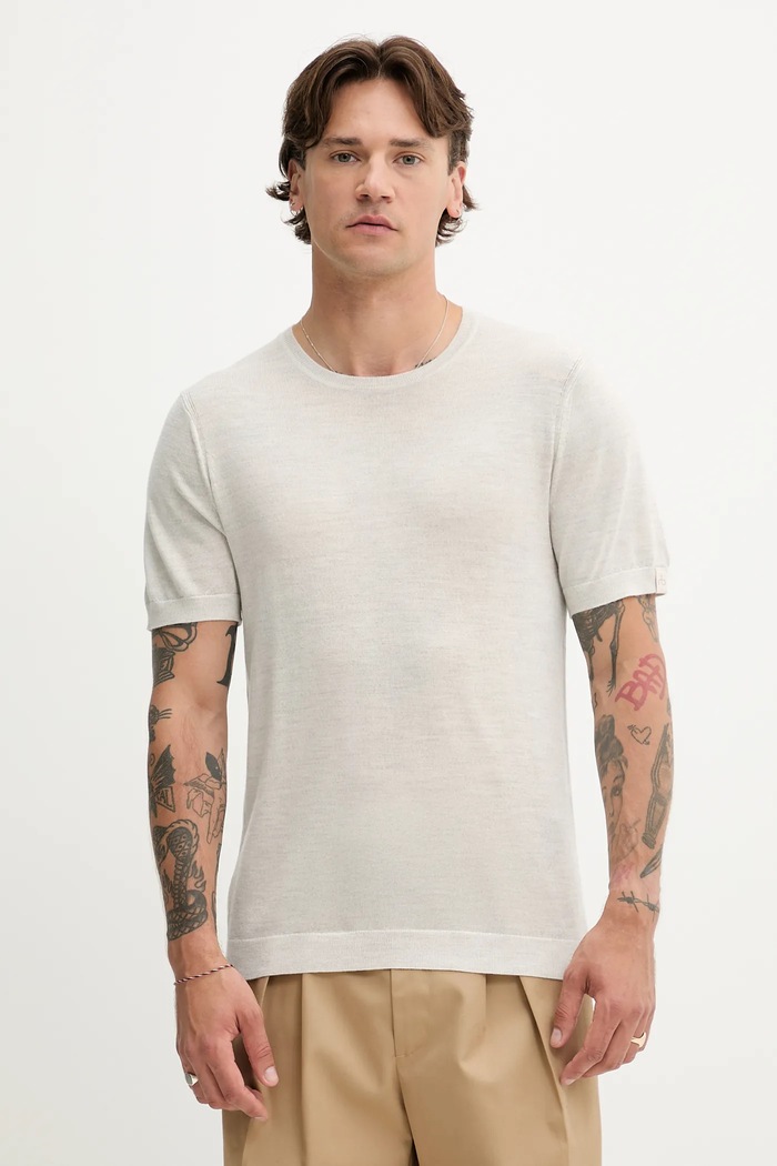Vlněné tričko Rag & Bone hladký béžová MBS25P017BM17
