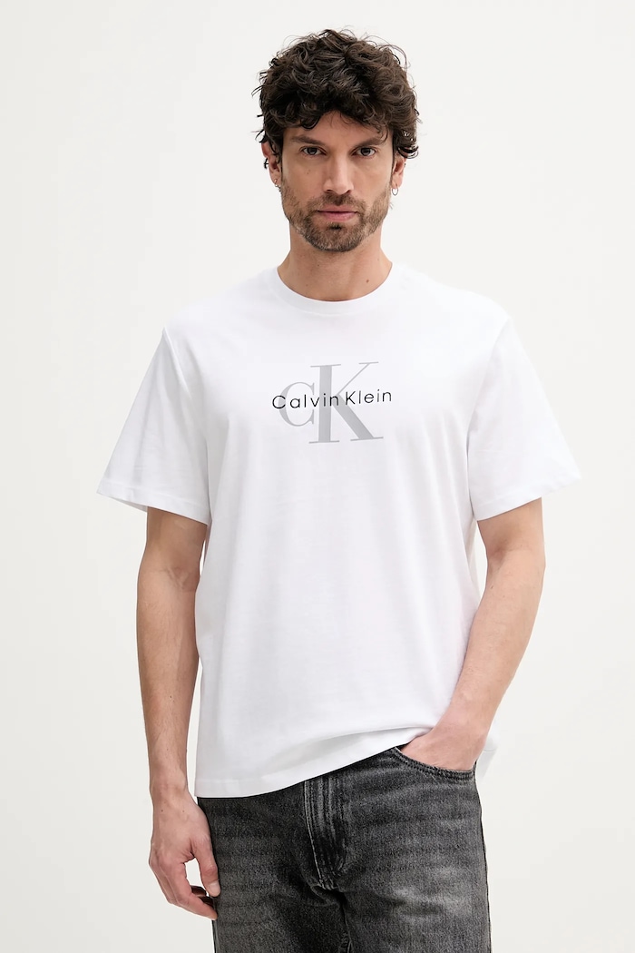 Calvin Klein Jeans tričko pánské bavlněné potisk bílá LV04RB862G