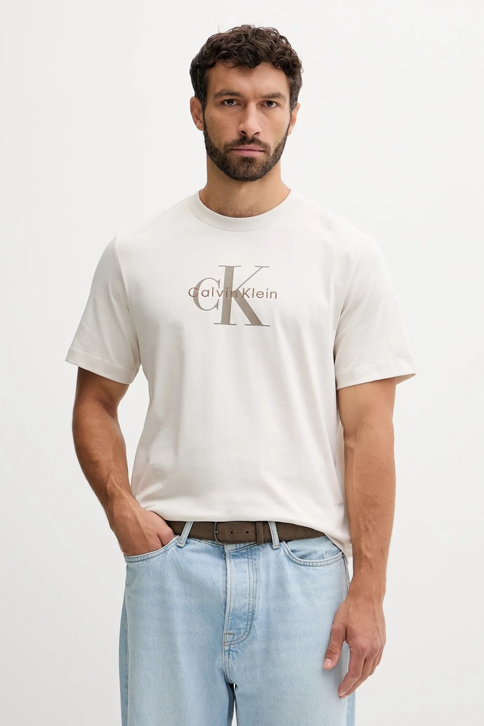 Calvin Klein Jeans tričko pánske bavlnené potlač béžová LV04RB862G