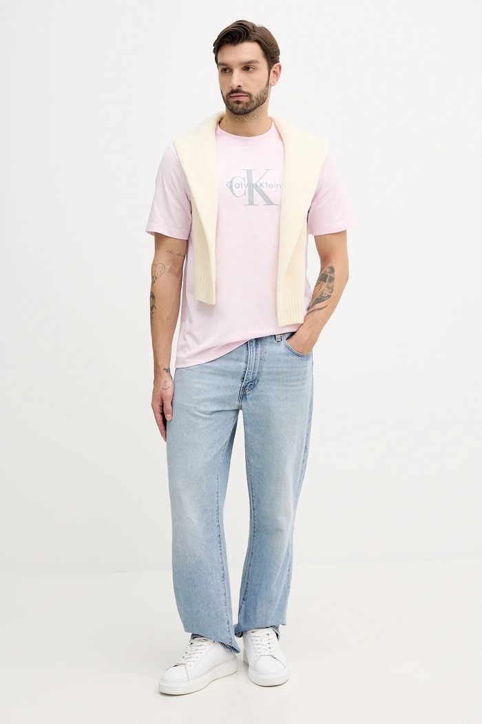 Calvin Klein Jeans tričko pánske bavlnené LV04RB862G ružová SS26