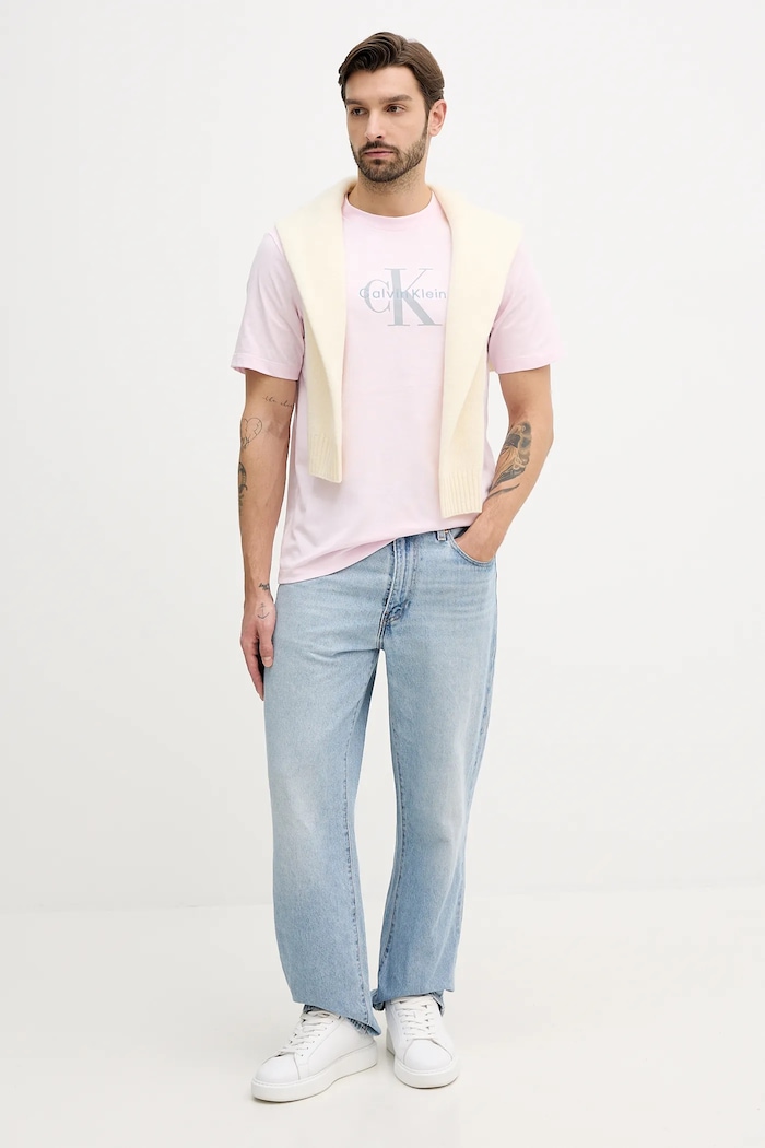 Calvin Klein Jeans tričko pánske bavlnené LV04RB862G ružová SS26