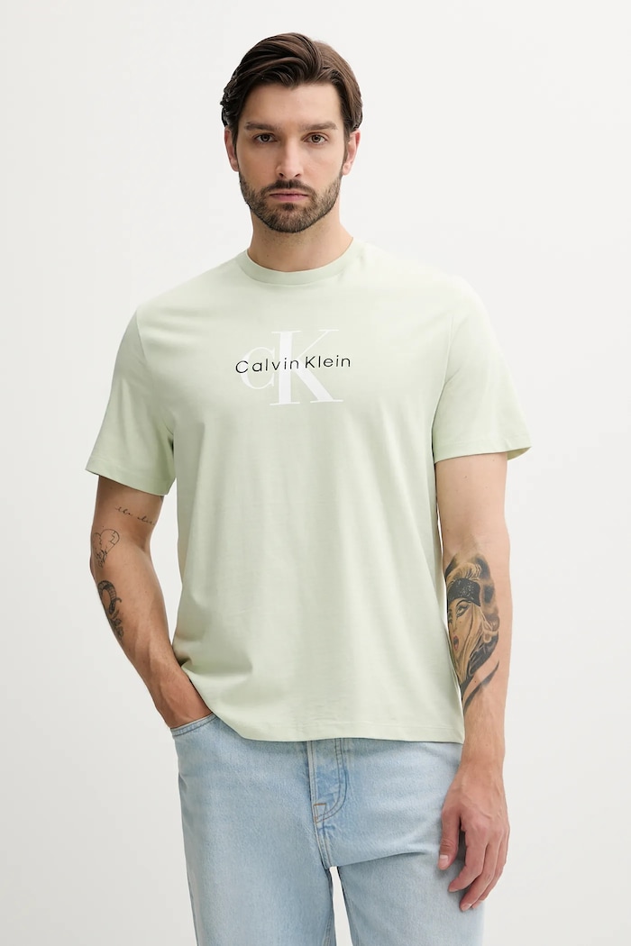 Calvin Klein Jeans tričko pánské bavlněné potisk zelená LV04RB862G