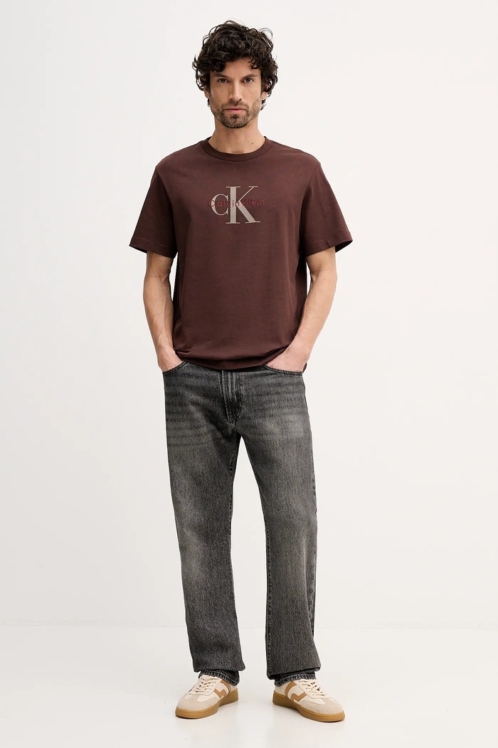 Calvin Klein Jeans tričko pánske bavlnené LV04RB862G hnedá SS26