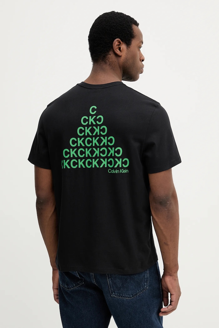 Памучна тениска Calvin Klein Jeans надпис черен LV04RC825G