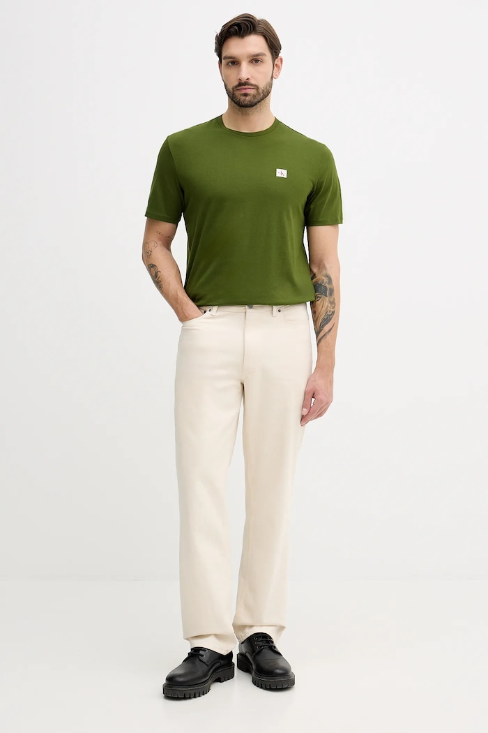 Calvin Klein Jeans pánske bavlnené tričko LV04RC272G zelená SS26