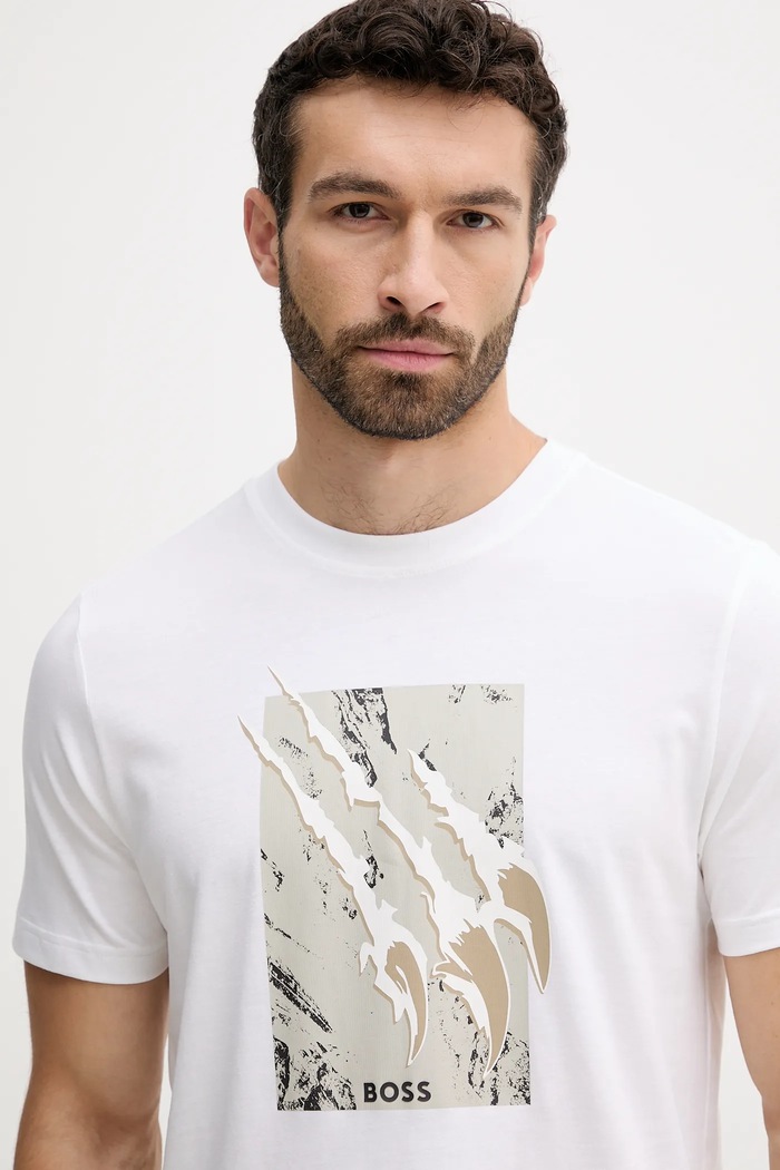 BOSS Orange t-shirt bawełniany Te_Animali beżowy 50546362
