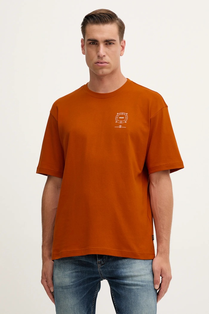 Βαμβακερό μπλουζάκι BOSS Orange San Jared-C στάμπα πορτοκαλί 50546370