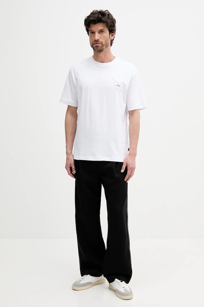 Βαμβακερό μπλουζάκι BOSS Orange San Jared-C 50546374 λευκό AW25