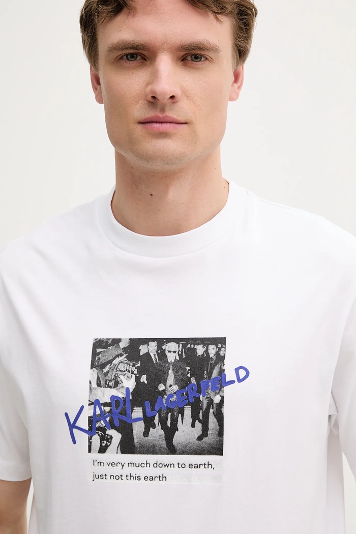 Βαμβακερό μπλουζάκι Karl Lagerfeld λευκό 553225.755143