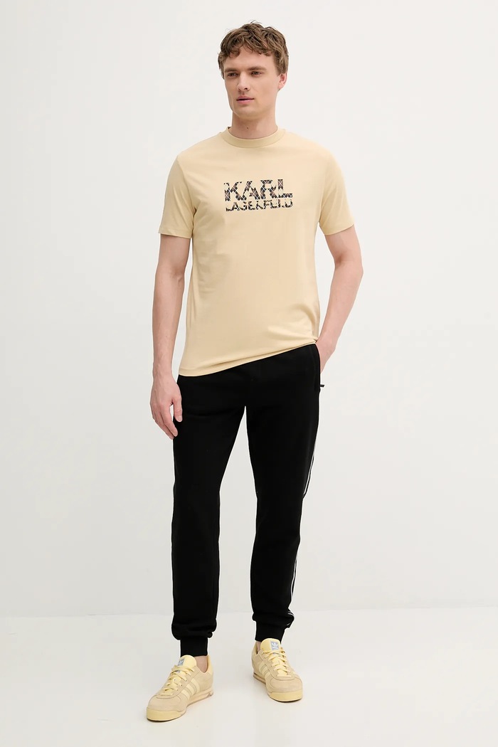 Βαμβακερό μπλουζάκι Karl Lagerfeld 553225.755036 μπεζ AW25