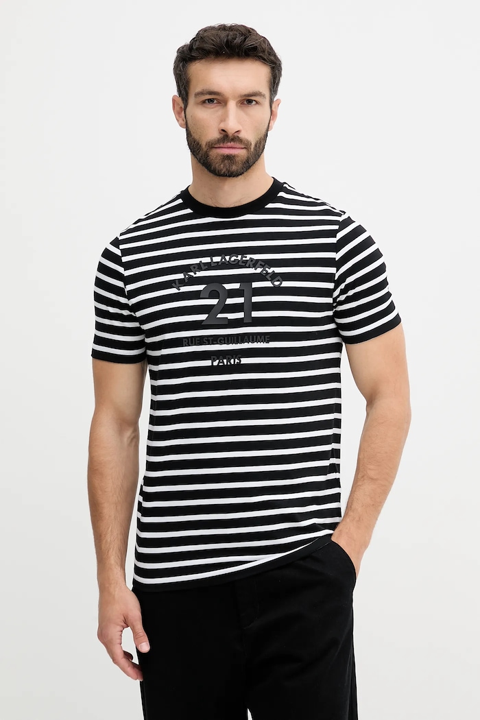 Karl Lagerfeld t-shirt bawełniany wzorzyste czarny 553225.755030