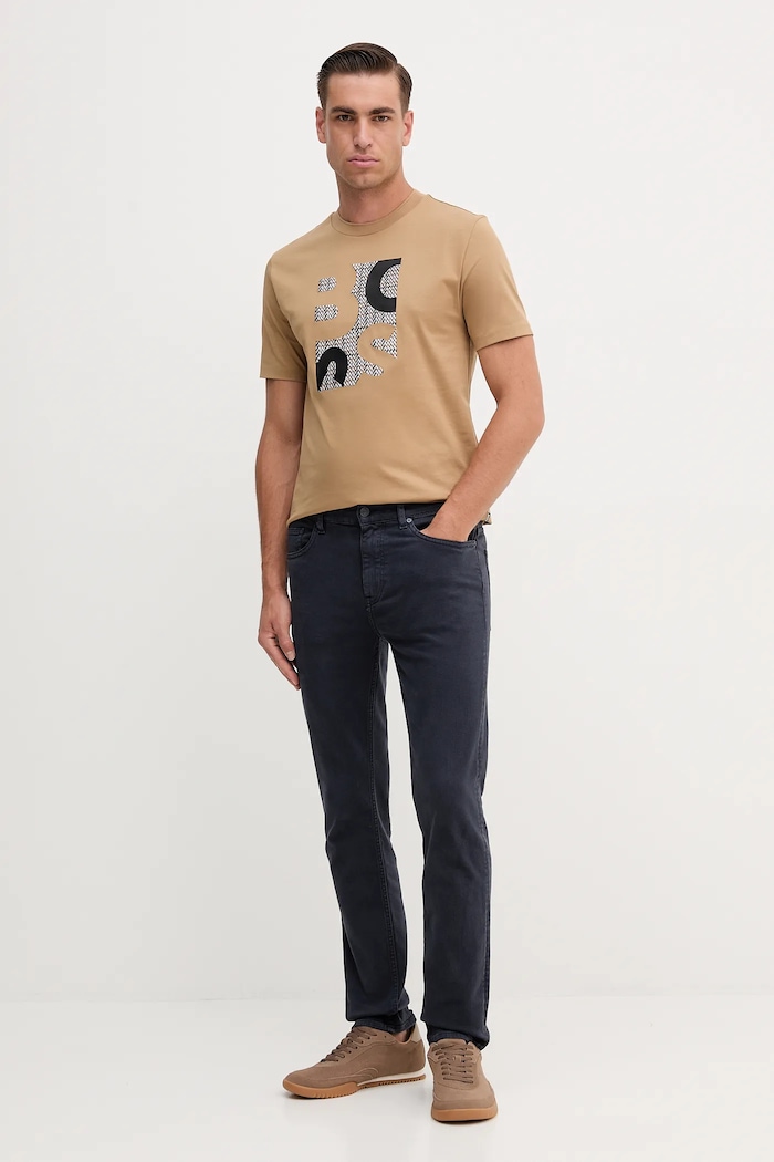Βαμβακερό μπλουζάκι BOSS San Jared-C 50543901 μπεζ AW25