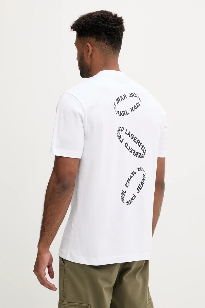 Ρούχα Βαμβακερό μπλουζάκι Karl Lagerfeld Jeans A3M17031 λευκό