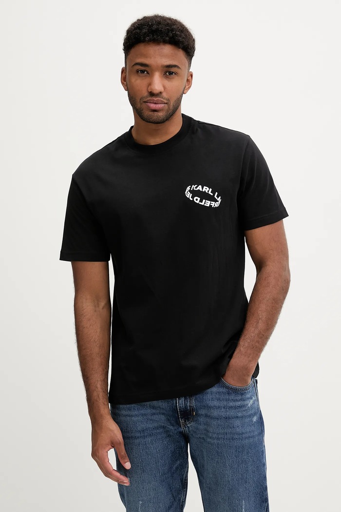 Ρούχα Βαμβακερό μπλουζάκι Karl Lagerfeld Jeans A3M17031 μαύρο