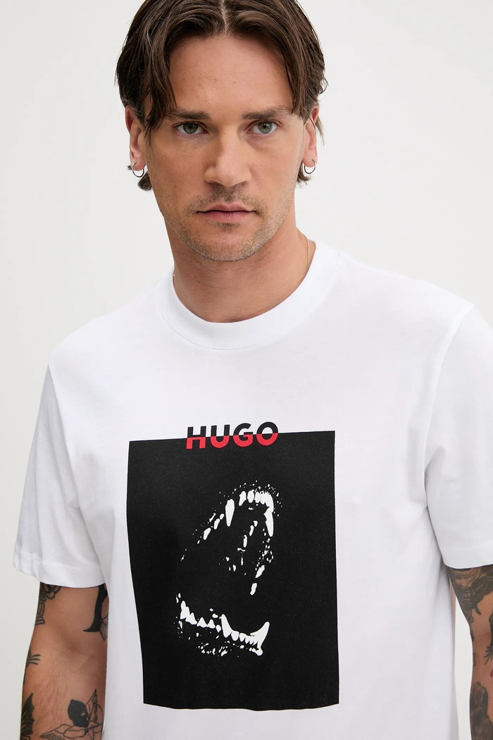Βαμβακερό μπλουζάκι HUGO San Jared-C λευκό 50542734
