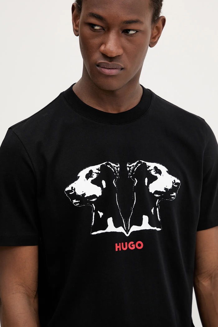 Βαμβακερό μπλουζάκι HUGO San Jared-C μαύρο 50542734