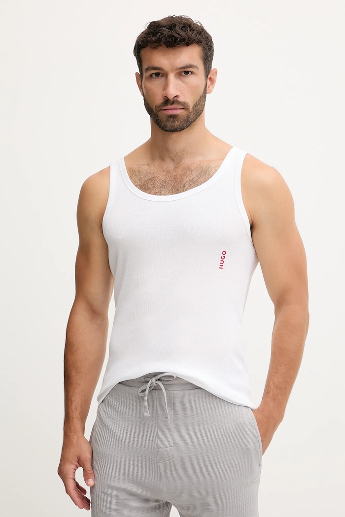 HUGO top pentru bărbați din bumbac TANK TOP TRIPL. PACK pachet de 3 print alb 50545681
