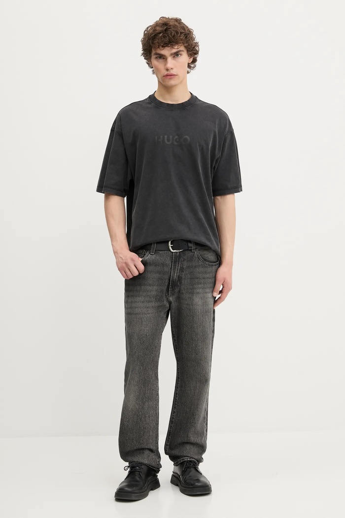 Βαμβακερό μπλουζάκι Hugo Blue San Jared-C 50542638 γκρί AW25