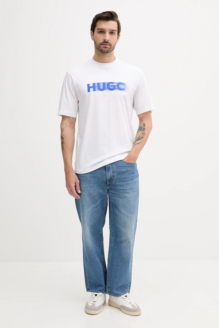 HUGO Blue T-shirt bawełniany Nalax 50543493 biały AW25