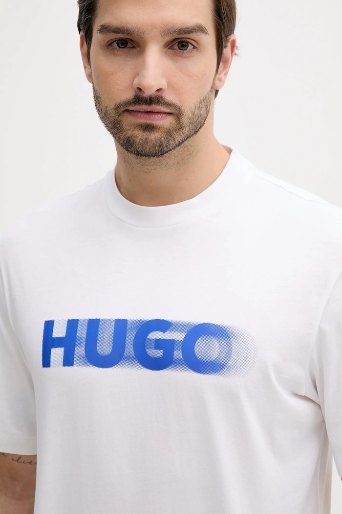 T-shirt bawełniany Nalax HUGO Blue 50543493 biały