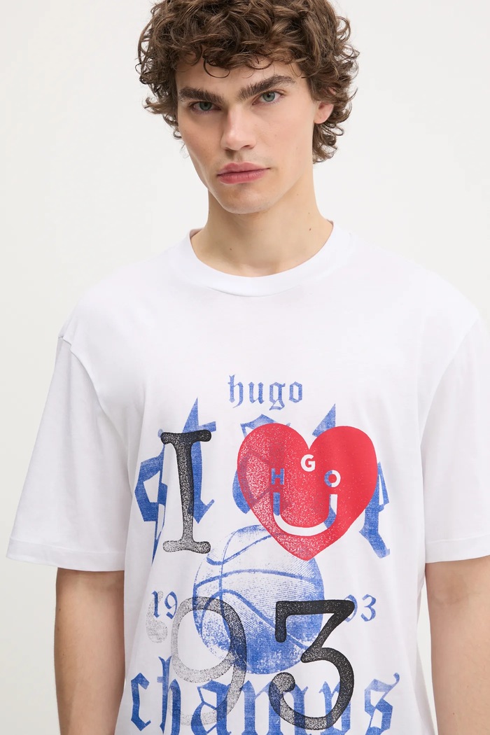 Βαμβακερό μπλουζάκι Hugo Blue San Jared-C λευκό 50543495