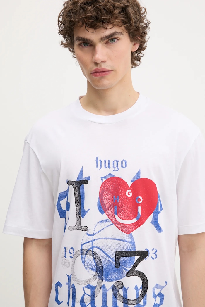 Βαμβακερό μπλουζάκι Hugo Blue San Jared-C λευκό 50543495