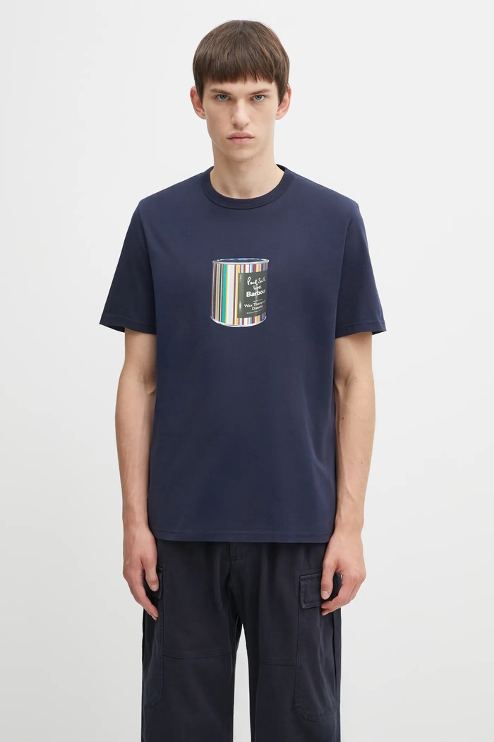 Barbour cotton t-shirt x Paul Smith Wax Can regular navy MTS1526NY91