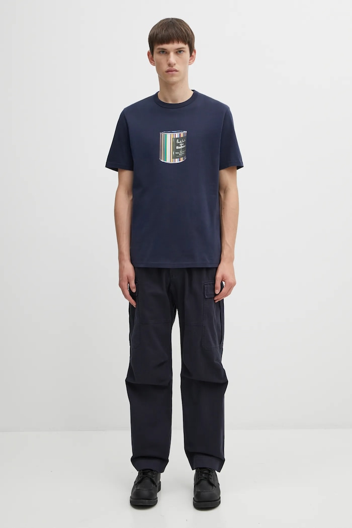 Barbour cotton t-shirt x Paul Smith Wax Can MTS1526NY91 navy