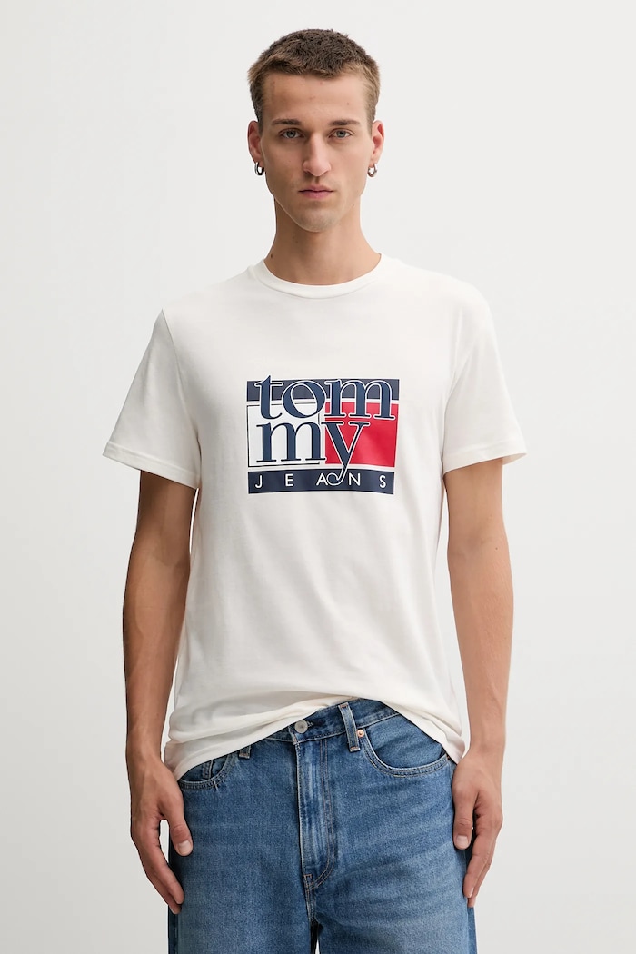 Bavlnené tričko Tommy Jeans regular béžová DM0DM21977