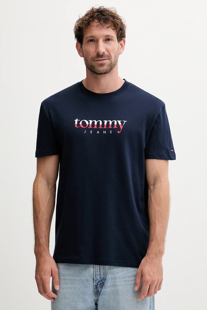 Bavlnené tričko Tommy Jeans potlač tmavomodrá DM0DM21978