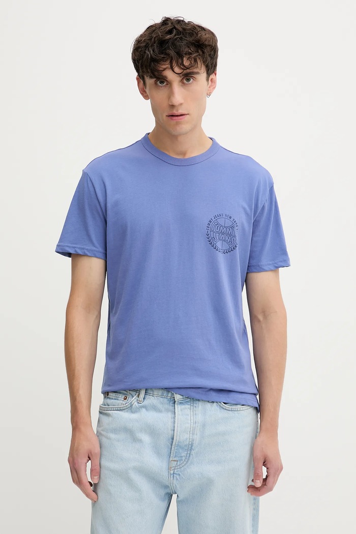 Bavlnené tričko Tommy Jeans regular modrá DM0DM21987