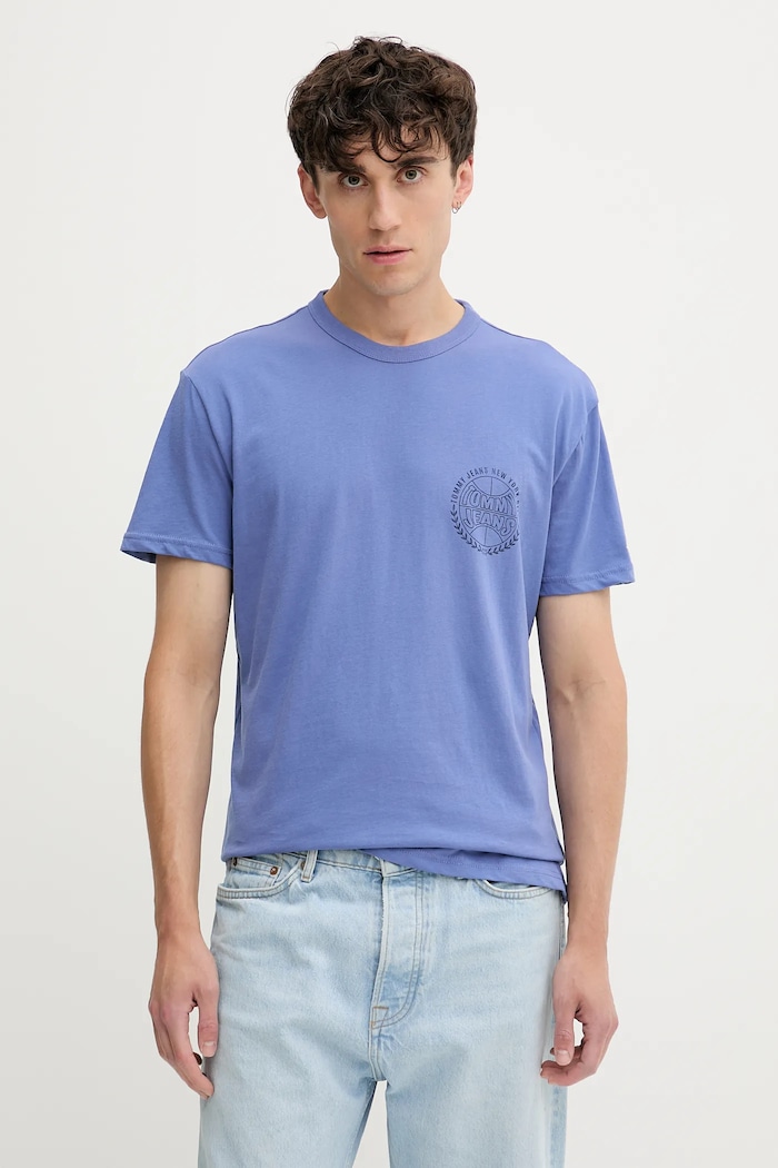 Bavlnené tričko Tommy Jeans regular modrá DM0DM21987