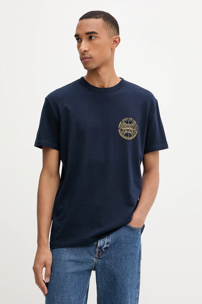 Bavlnené tričko Tommy Jeans regular tmavomodrá DM0DM21987