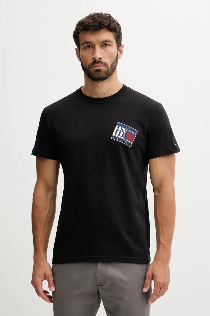 Bavlnené tričko Tommy Jeans potlač čierna DM0DM22127