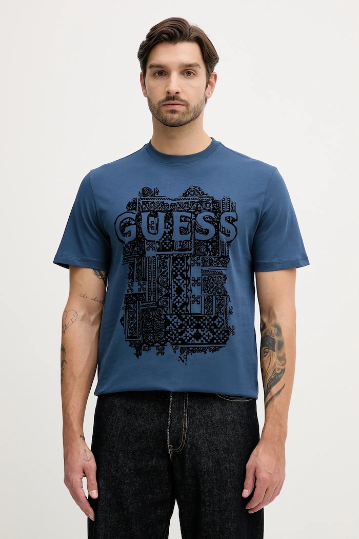 Bavlnené tričko Guess regular modrá M5YI13.I3Z14
