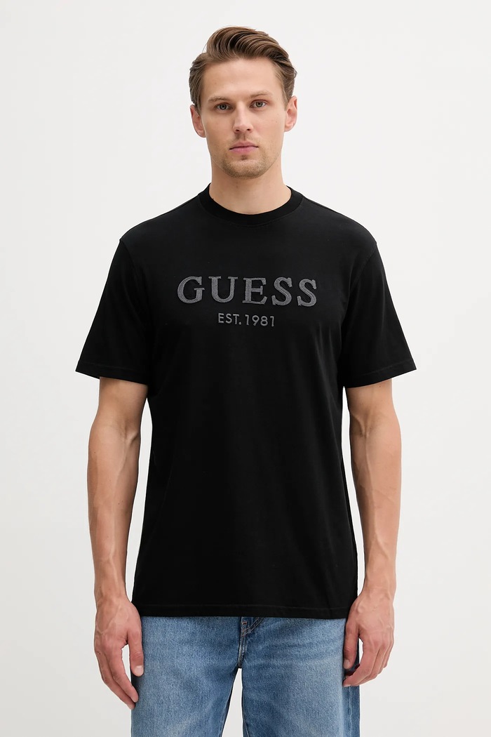 Памучна тениска Guess щампа черен M5YI17.I3Z14